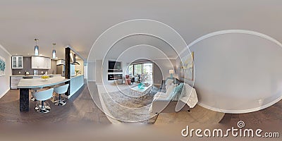 3d illustration spherical 360 degrees, a seamless panorama of living room. Cartoon Illustration