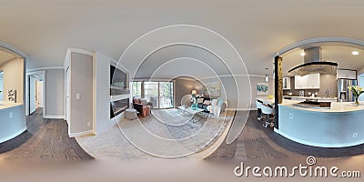3d illustration spherical 360 degrees, a seamless panorama of living room. Cartoon Illustration