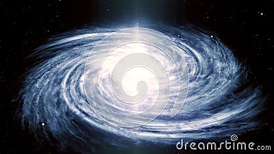 3D illustration of spiral Milky Way galaxy rotation filled with stars and nebulae Cartoon Illustration