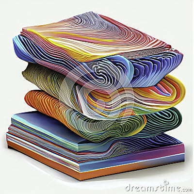 3d illustration of a stack of multicolored sheets of paper generative AI Cartoon Illustration