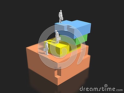 3D illustration of stand on the block Cartoon Illustration