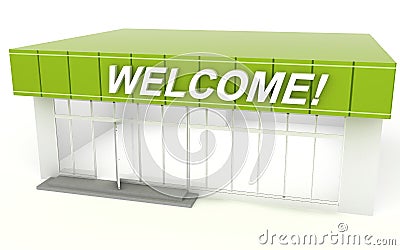 3D illustration of a store kiosk Cartoon Illustration