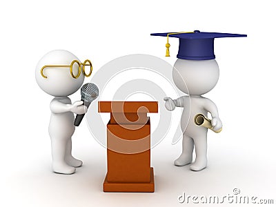 3D illustration of student about to give a graduation speech Cartoon Illustration