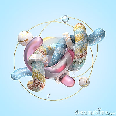 3D illustration of tangled abstract shapes Cartoon Illustration