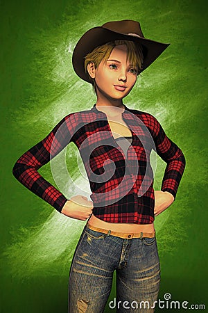 3D Illustration of a Teenage Cowgirl Cartoon Illustration