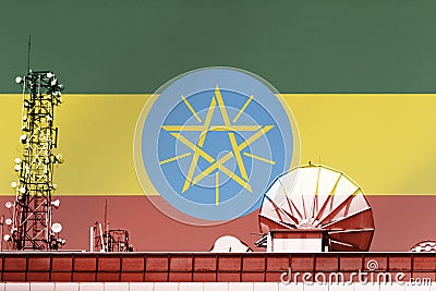 3D illustration Telecommunications in countries with the flag of Ethiopia Cartoon Illustration