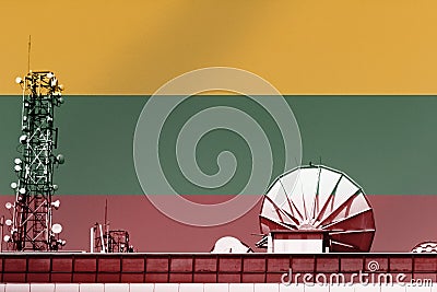 3D illustration Telecommunications in countries with the flag of Lithuania Cartoon Illustration