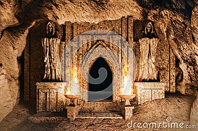 3d illustration temple cave environtment Cartoon Illustration