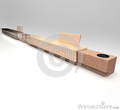 3D illustration Tempo neo complex bench for squares and parks. Stock Photo