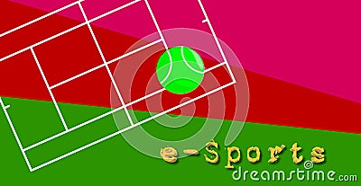 3D Illustration, a tennis ball. Playing field. Esports also known as electronic sports, e-sports, or eSports. Competition. Stock Photo