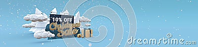 Christmas sale 10 ten percent off 3d illustration in cartoon style. Horizontal banner with copy space. Cartoon Illustration