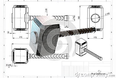 3d illustration of thor hammer Cartoon Illustration