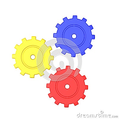3D illustration of three colored mechanical cogs Cartoon Illustration