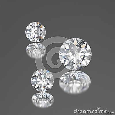 3D illustration three diamonds with reflection on a gray background Cartoon Illustration