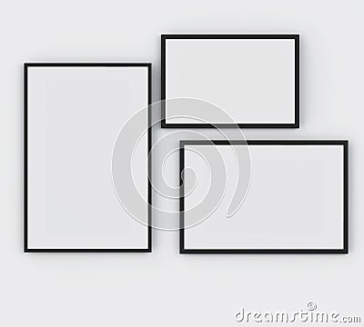 3d Three frame poster. Mockup concept. Cartoon Illustration