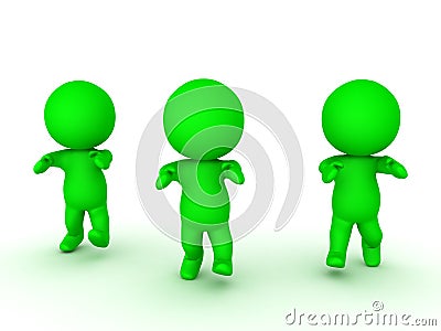 3D illustration of three green zombies walking forward Cartoon Illustration