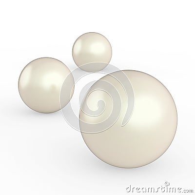 3D illustration three pearls with a shadow on a white background Cartoon Illustration