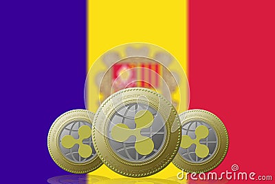 3D ILLUSTRATION Three RIPPLE cryptocurrency with ANDORRA flag on background Editorial Stock Photo