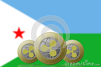 3D ILLUSTRATION Three RIPPLE cryptocurrency with Djibouti flag on background Editorial Stock Photo