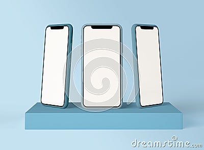 3D Illustration. Three smartphones with blank white screen Stock Photo