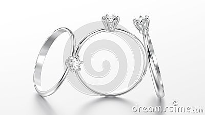 3D illustration three white gold or silver traditional solitaire Cartoon Illustration