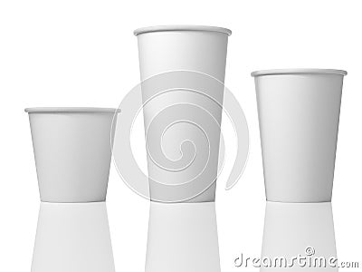 3D Illustration Of Three White Paper Cups Stock Photo