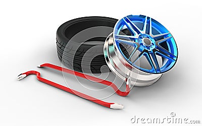 3d illustration of tire fitting equipment Cartoon Illustration