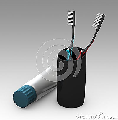 3d Illustration of Toothbrush and Toothpaste on gray Background Stock Photo