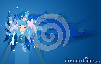 3d illustration of Top view Young Women beautiful relaxing float swimming the under water surface.Beautiful girl long hair wear Vector Illustration