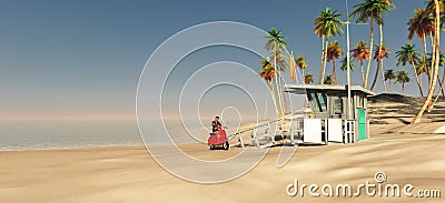 tourist items on a beach Cartoon Illustration