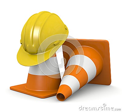 3d illustration traffic cone with protective helmet Cartoon Illustration