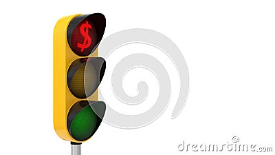 3d illustration of traffic light with dollar symbol. Cartoon Illustration