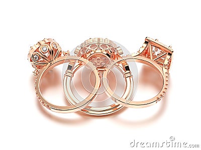 3D illustration tree rose gold ring with diamonds back Cartoon Illustration