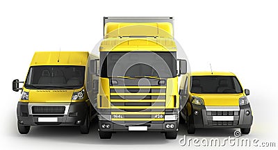 3D illustration of a truck a van and a lorry against a white background Cartoon Illustration