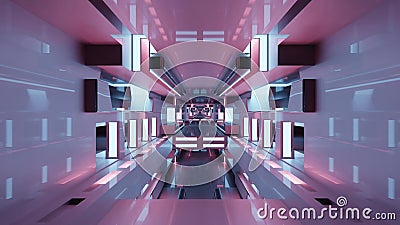 3d illustration of tunnel with pink lights Cartoon Illustration