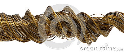 3d illustration of twisting gold and steel wires Cartoon Illustration