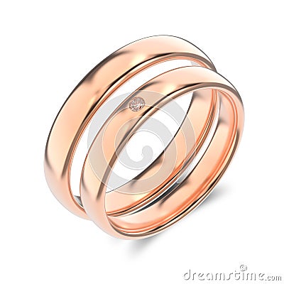 3D illustration two classic rose gold rings with diamond on a white background Cartoon Illustration