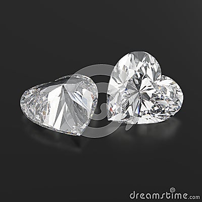 3D illustration two diamonds hearts with reflection Cartoon Illustration