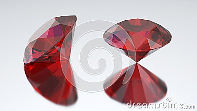 3D illustration two diamonds red rubys with reflection Cartoon Illustration