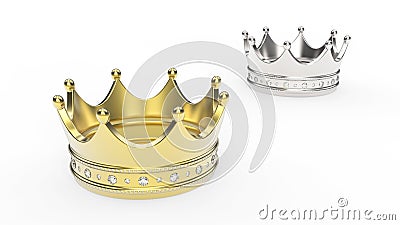 3D illustration two gold and crown tiaras with diamonds Cartoon Illustration