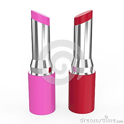 3D illustration two pink and red lipstick Cartoon Illustration