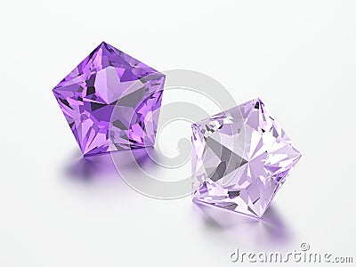 3D illustration two purple pentagon diamonds stones Cartoon Illustration