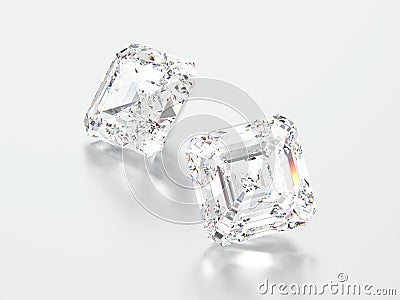 3D illustration two white square princess diamonds stones Cartoon Illustration