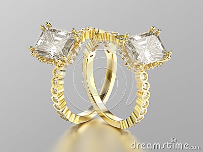 3D illustration two yellow gold diamonds decorative rings with r Cartoon Illustration