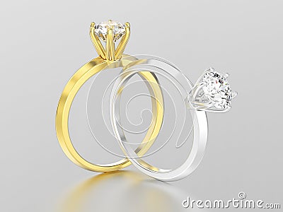3D illustration two yellow and white gold or silver traditional Cartoon Illustration