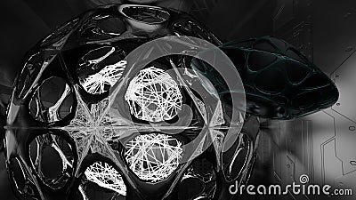 3d illustration of ufo hanger with strange laser fusion reactor scifi concept alien technology Cartoon Illustration