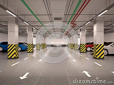 3d illustration of underground parking Cartoon Illustration