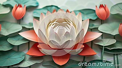3D Illustration Of A Red Lotus Flower. Buddhist Vesak Greeting Card. Spa And Wellness. AI Generated Stock Photo