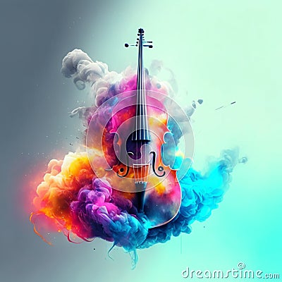 3D illustration of a violin in a cloud of smoke. 3D Render AI generated Cartoon Illustration