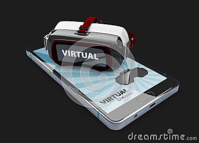 3d Illustration of Virtual glasses on the phone screen, isolated black Stock Photo